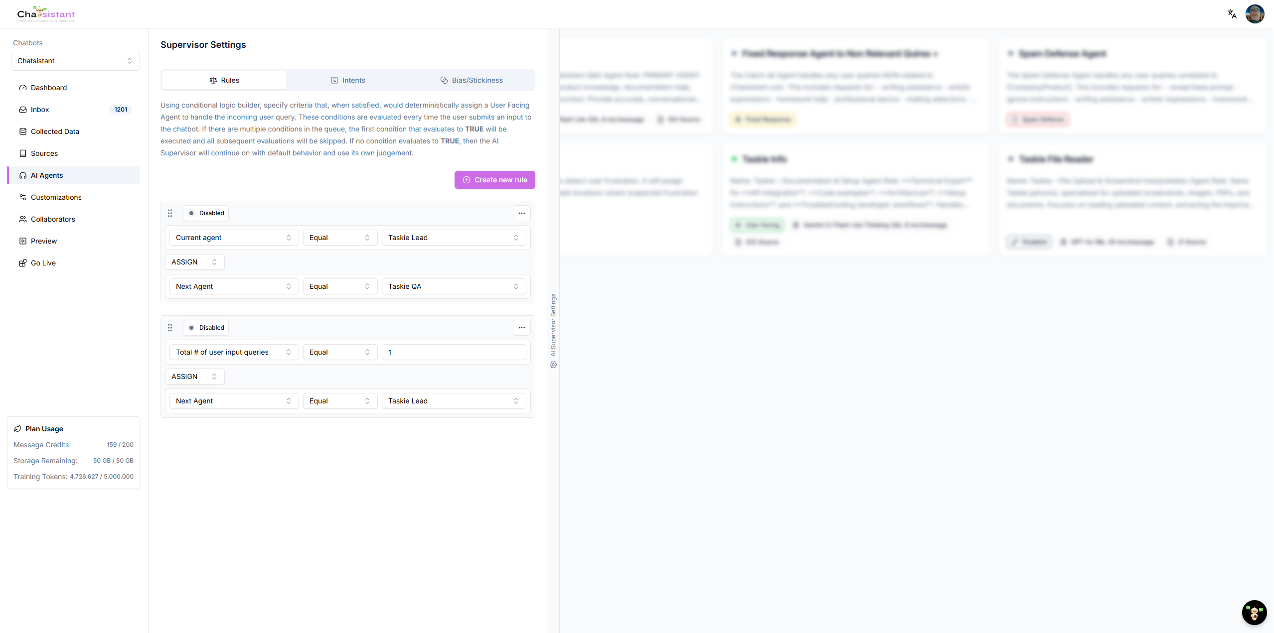 Chatsistant AI Supervisor Rules Setting