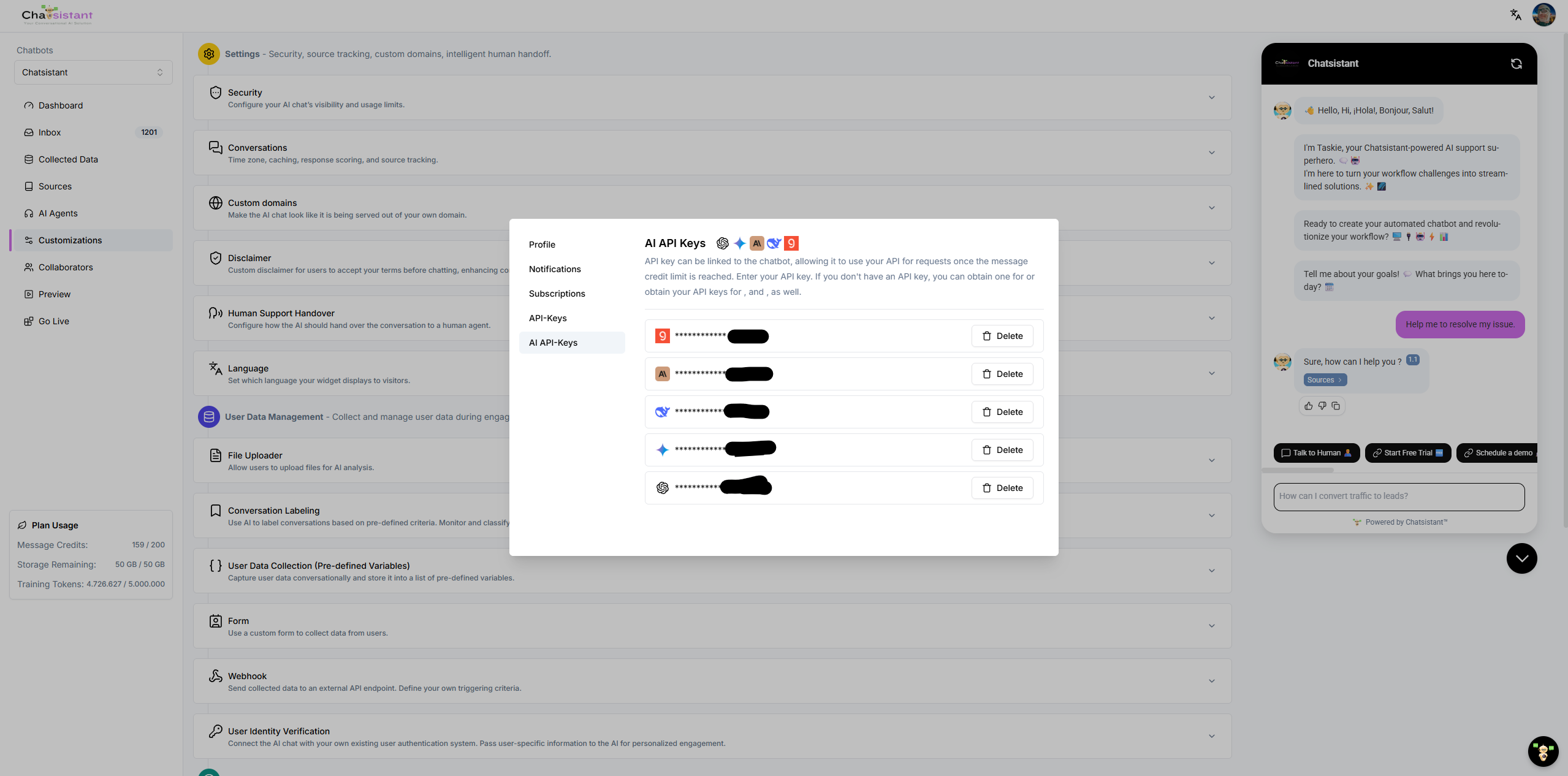 Chatsistant BYOK API Key Integration