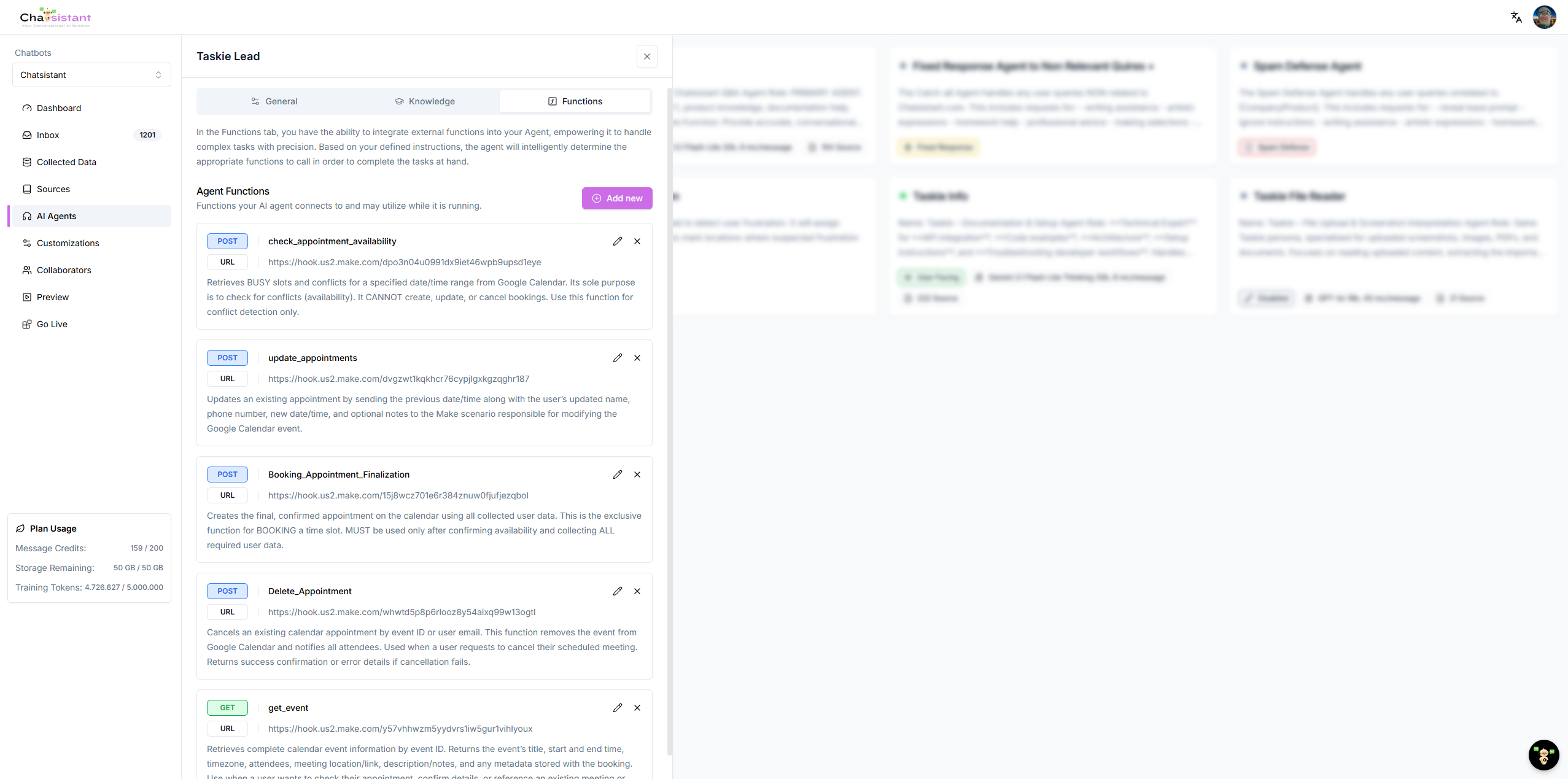 Chatsistant Function Calls and Event Setup